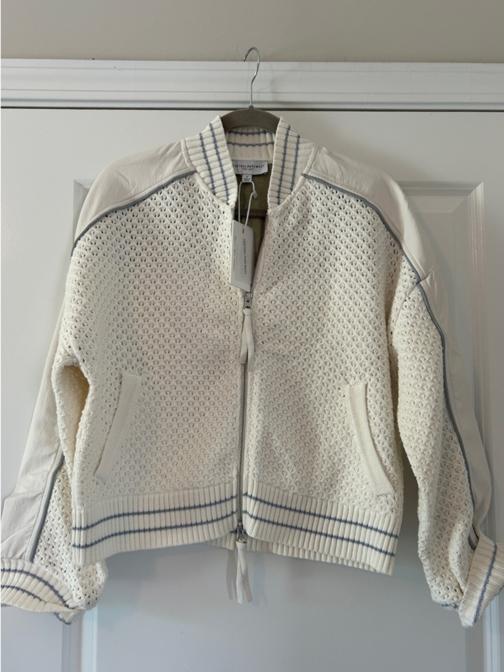 NWT Central Park West Ophelia Vegan X Crochet Bomber in Bone - M